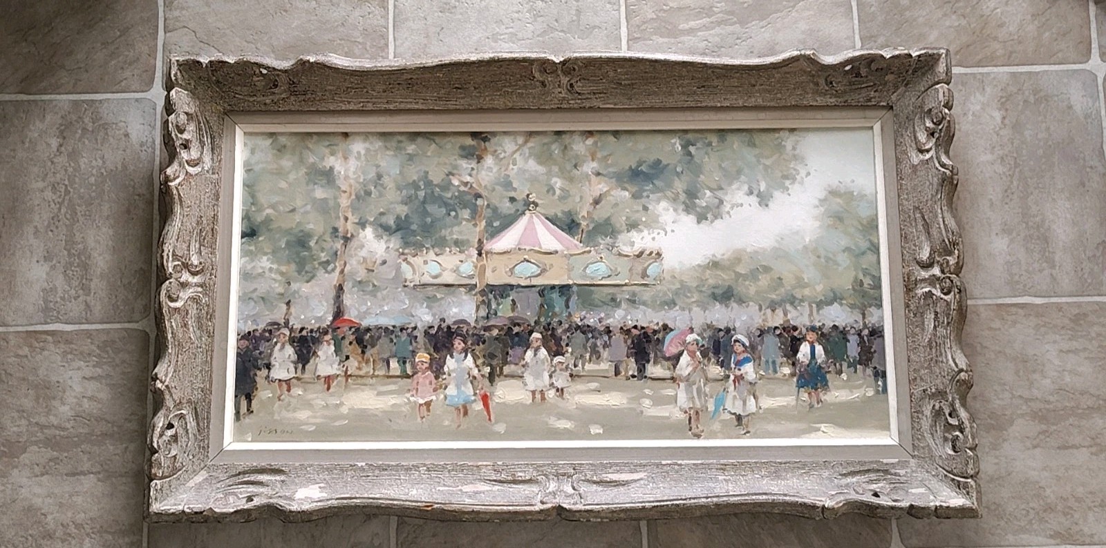 André Gisson (American, 1921–2003) — Original Oil Painting, Carousel & Park Fair