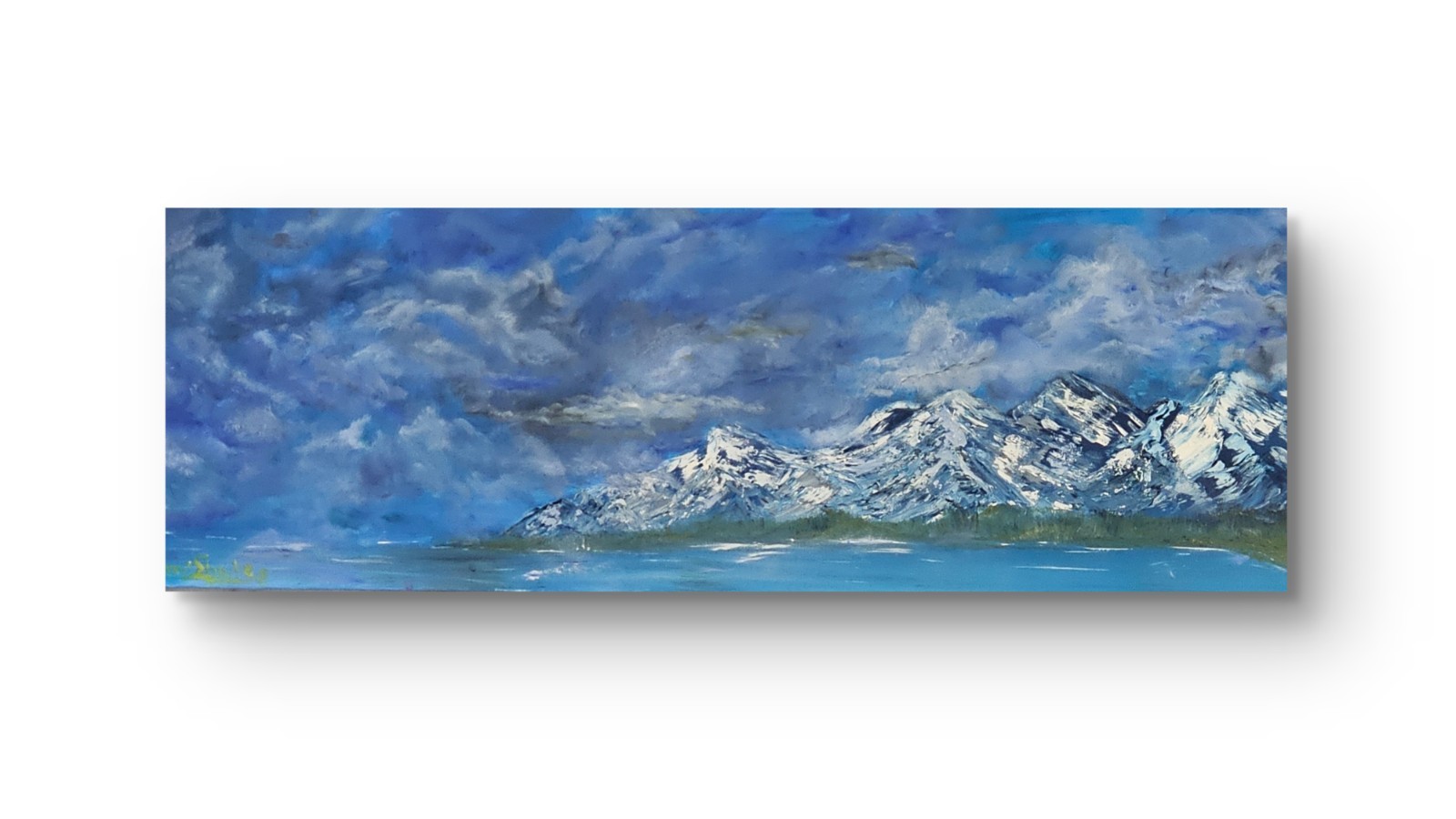 Handmade Oil Painting, 36“ X 12“ Clouds Light Blu Heaven