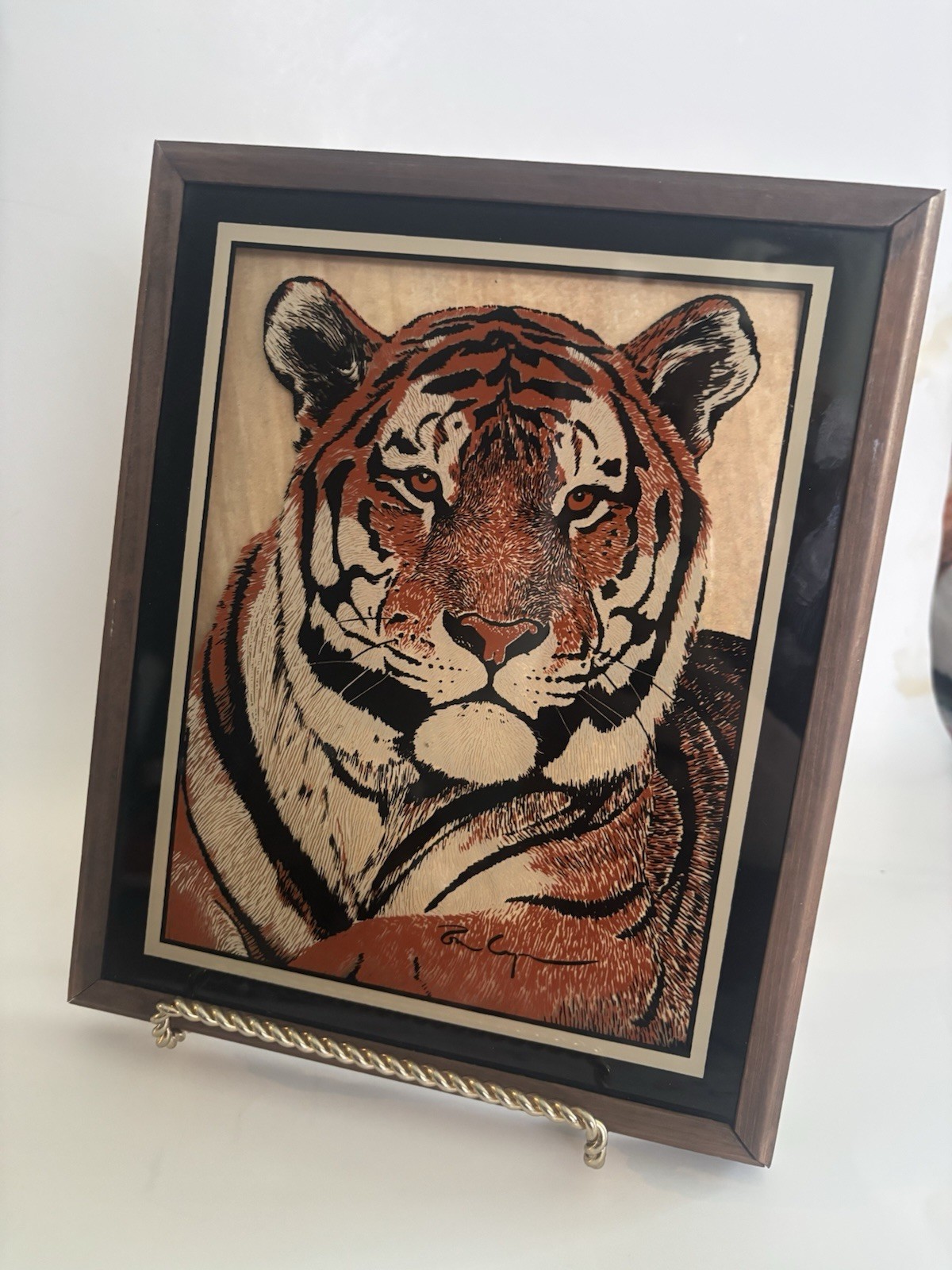 Rare 2 Framed Reverse On Glass Tiger& Lion Lulu’s Inc Vintage 77 Wall Art Retro