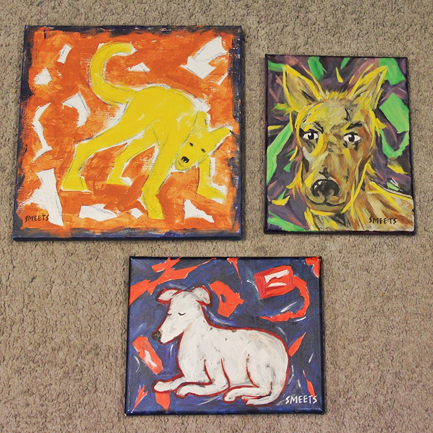 Abstract Expressionism Dogs Original Acrylic On Canvas Painting Signed By Artist