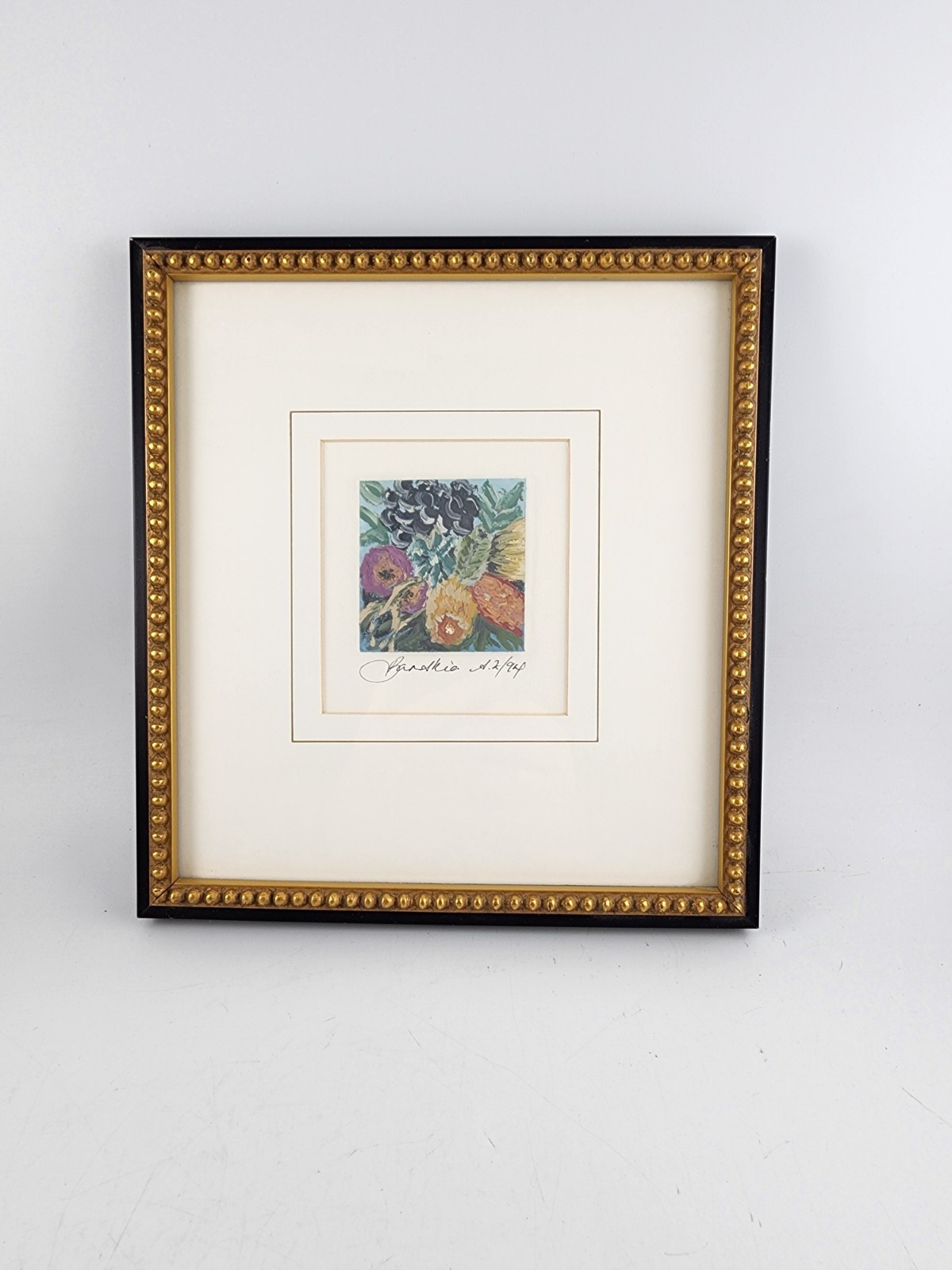 Floral Art Matted & Framed 9×10″ Multicolor Flowers Pansies 1994