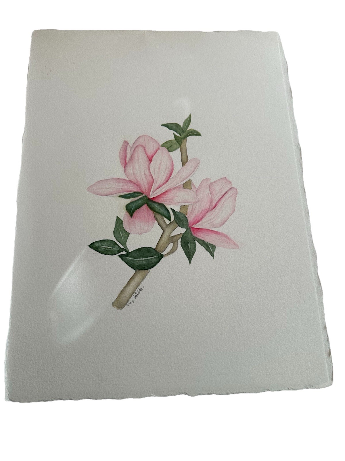 Vtg Pink Magnolia Flowers OOAK Spring Flowers Watercolor Painting CottagecoreArt