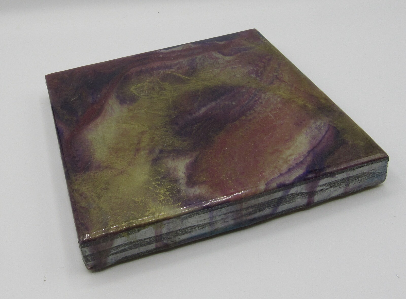 Signed Dee Dee Lantzy painting poured resin mixed media abstract pigment 6×6″