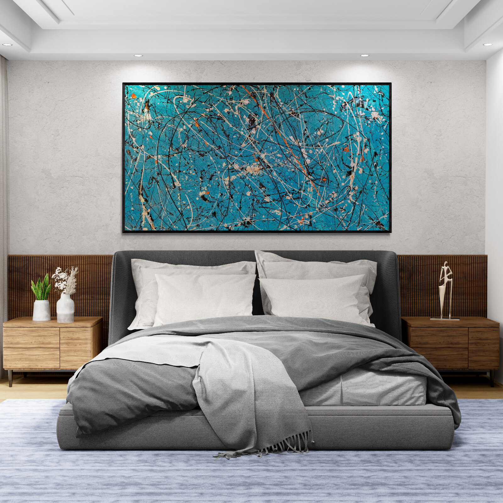 Abstract Painting Turquoise Copper Drip Canvas XXL Expressionist Art