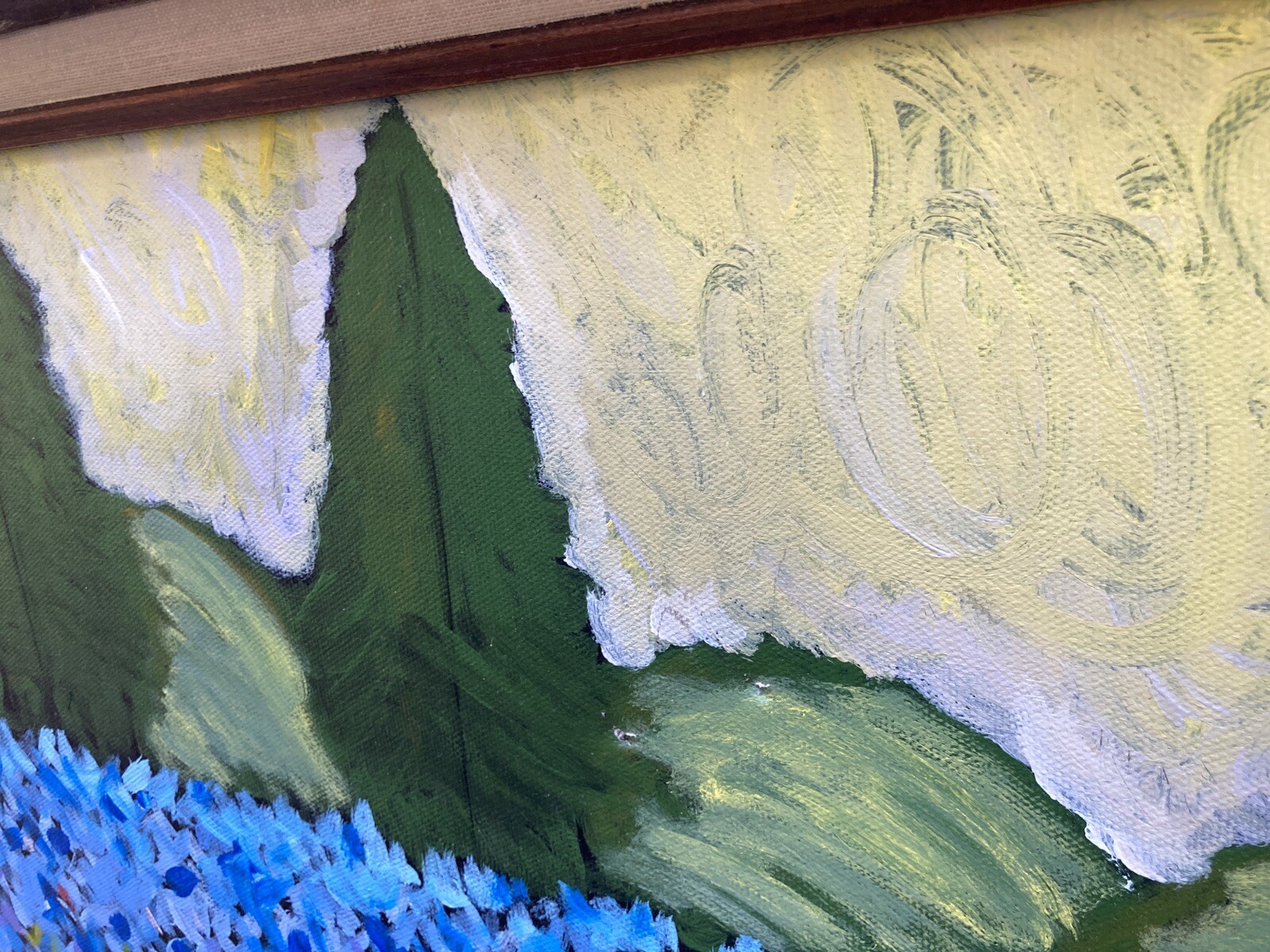 Lg Original Painting on Canvas Signed After Van Gogh Impressionist Garden Naive