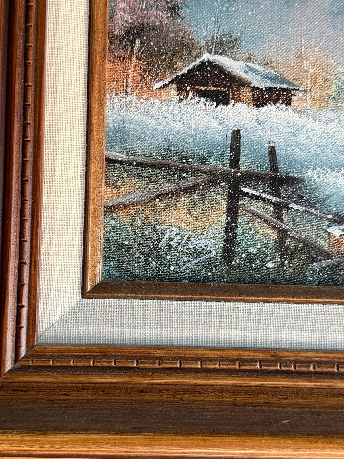 Vintage Original Signed Framed Winter Farm Landscape Oil Painting on Canvas