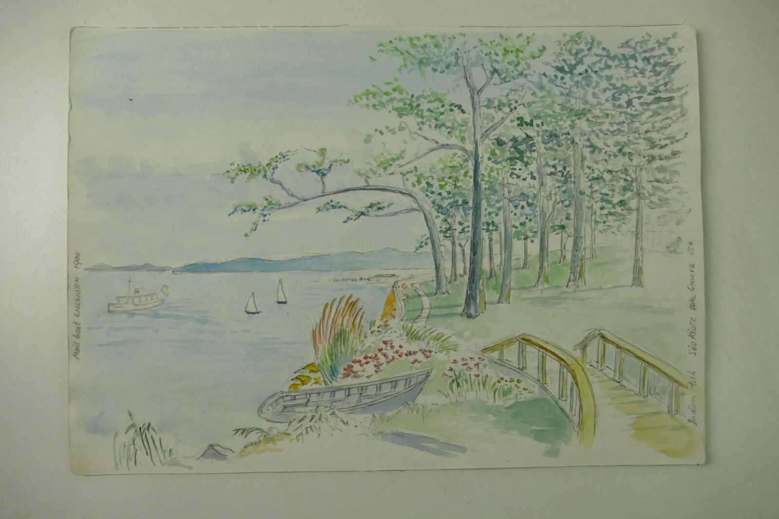 H.Engler Christiansen Watercolour Mail Boat Wolworth 24x34cm X-2230