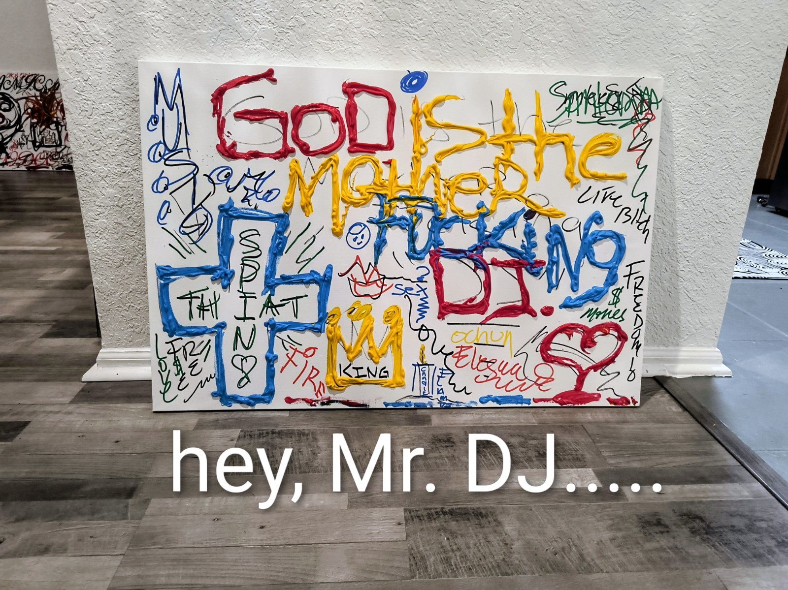 God is the, DJ,by Trey Coppland Abstract Graffiti Acrylic Painting, Signed