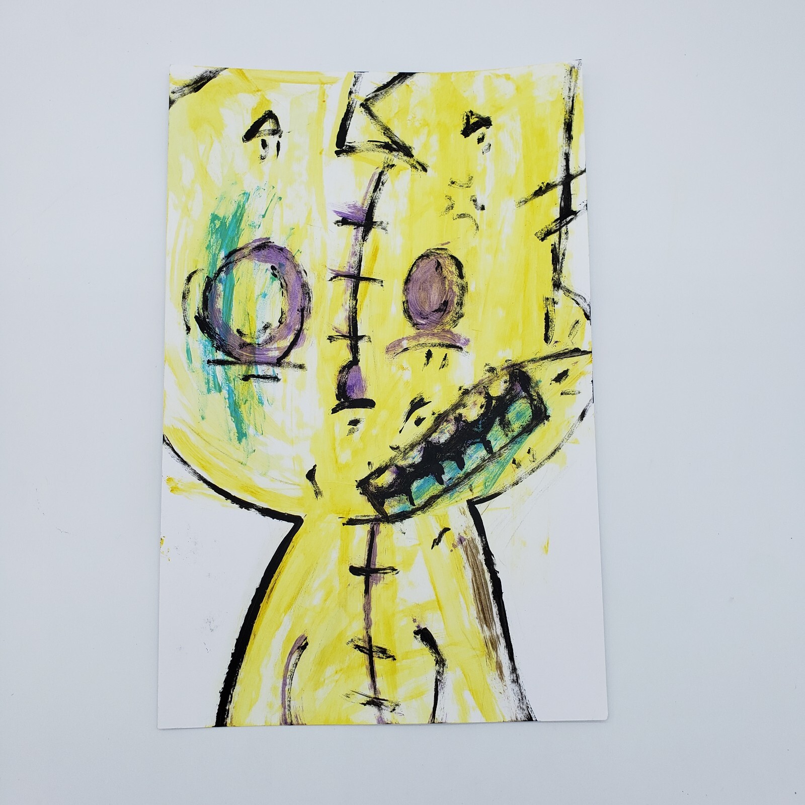 outsider art cat painting original on paper by New York graffiti artist PUKE
