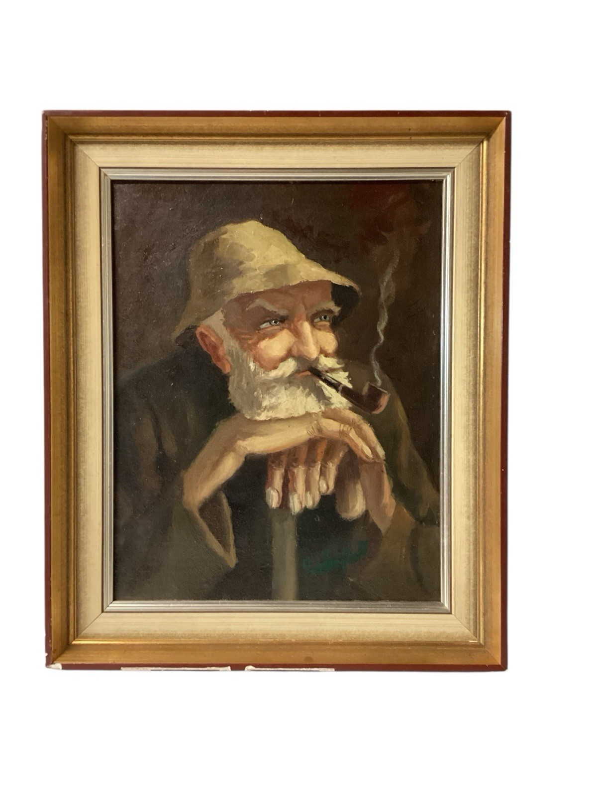 Vtg Early-Mid 20 Century German Oil Portrait Old Man Smoking Pipe Munich School