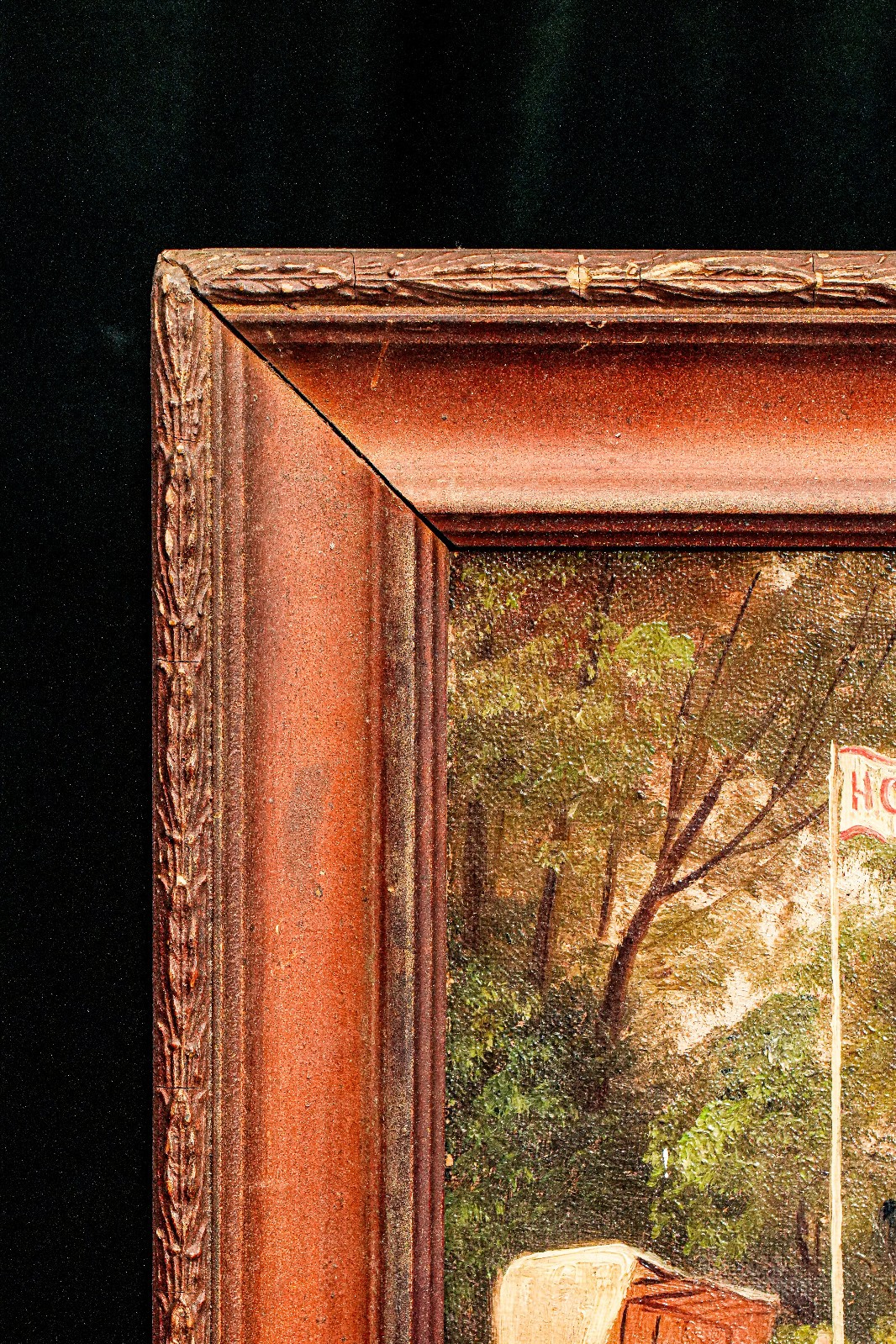 Charming Antique Framed Oil Painting English Cricket Pavilion Sports Victorian