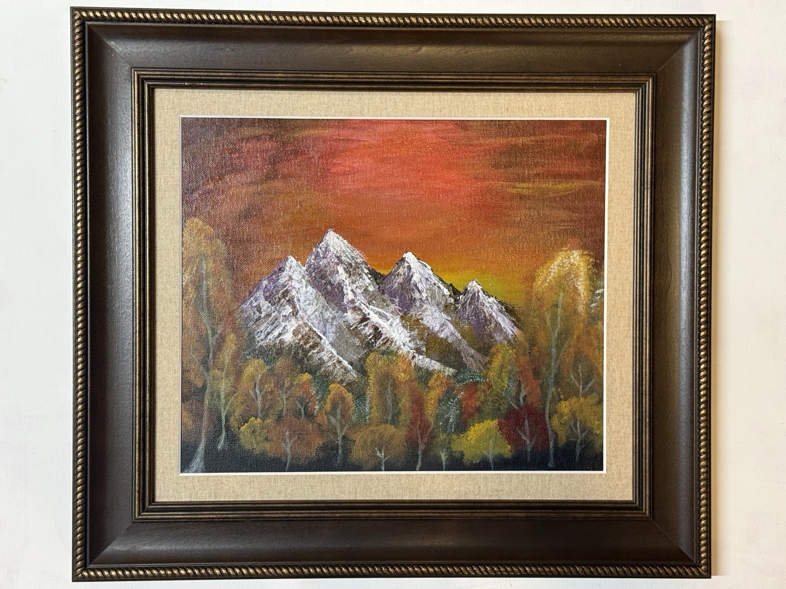 Original Framed Autumn Mountain Landscape Painting New England Fall Art Unsigned