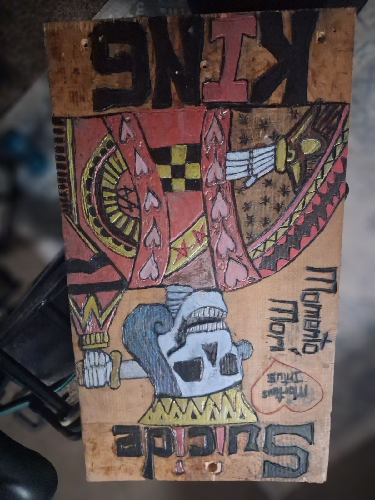 Suicide King Paint Over Woodburning
