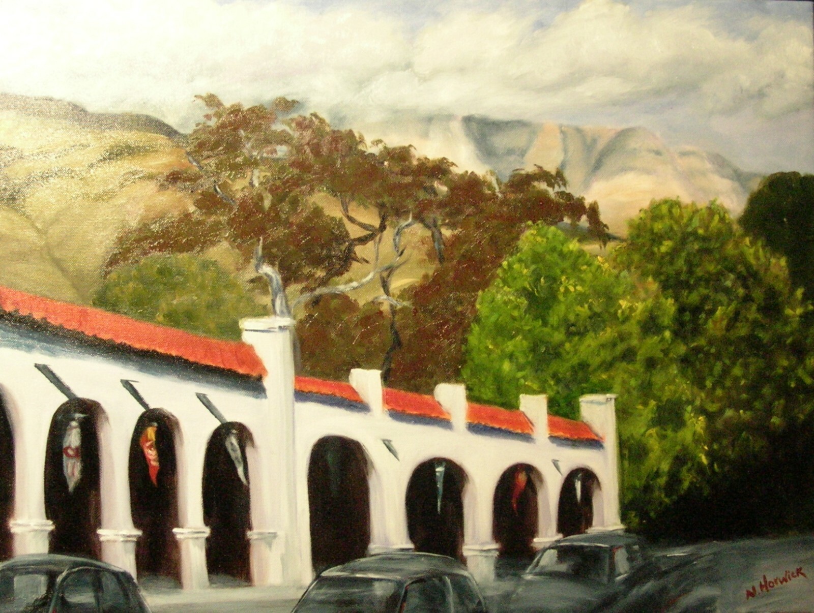 Nancy Horwick «Ojai Arcade»18» x 24″OriginalOil Signed GALLERY LIQUIDATION $231!