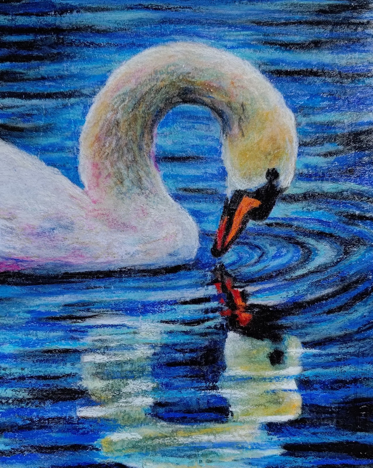 Original painting on paper, WHITE SWAN, 10″x 8″, signed