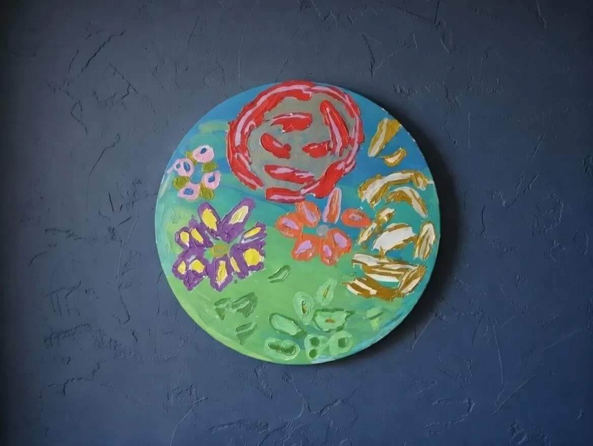 Circular Textured Floral Painting – 3D Raised Art – Modern Wall Decor – Handma