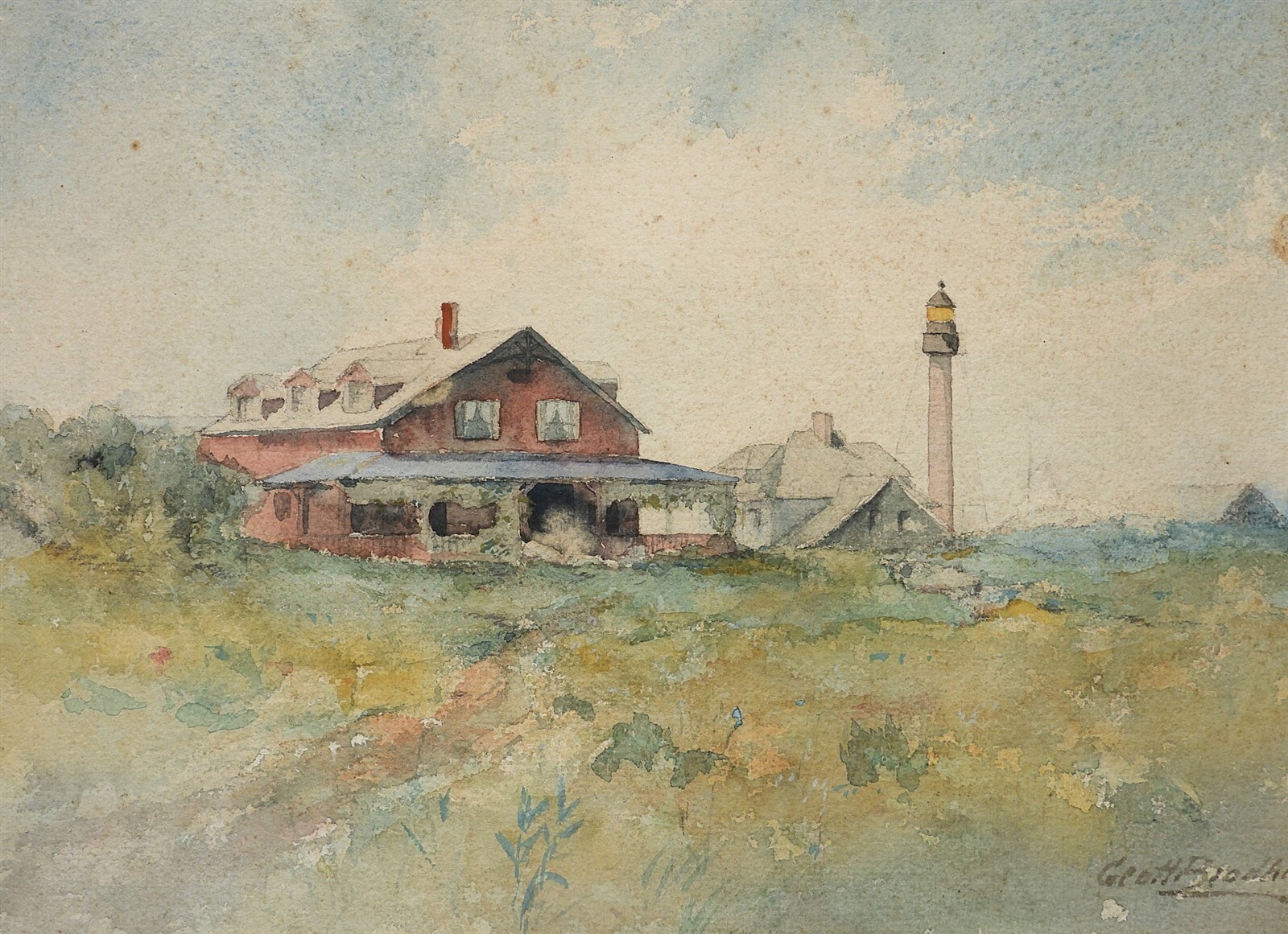 George H. Brodhead New England Coastal Lighthouse WC Painting
