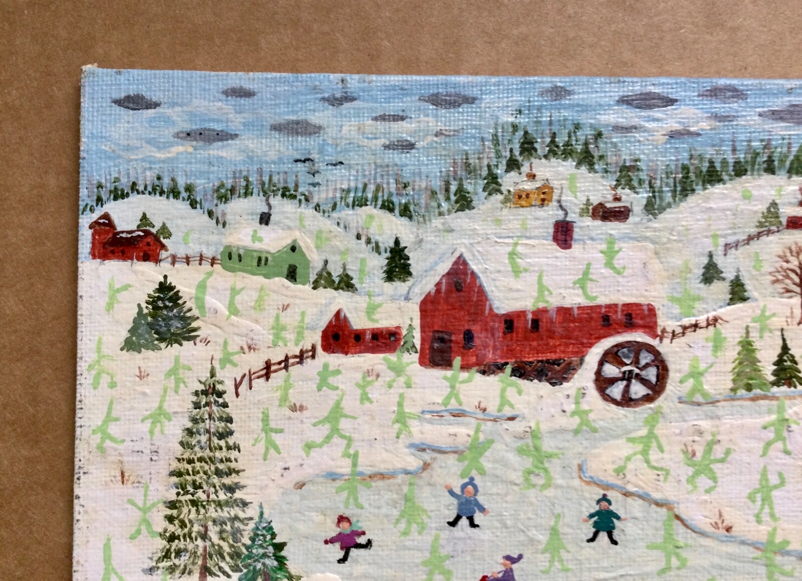 2 small primitive folk art paintings by Joanne Stalker & Dubrowski.