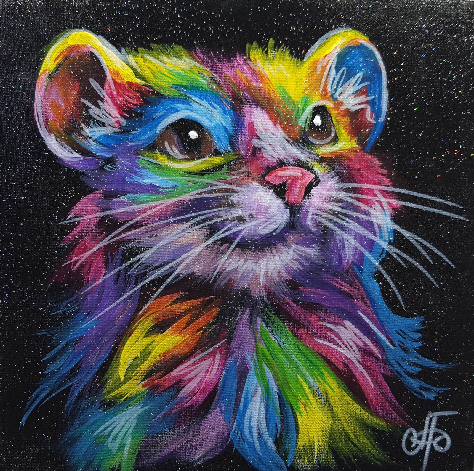 Rainbow Mouse Original Acrylic Painting Animal Portrait Canvas Wall Art Decor