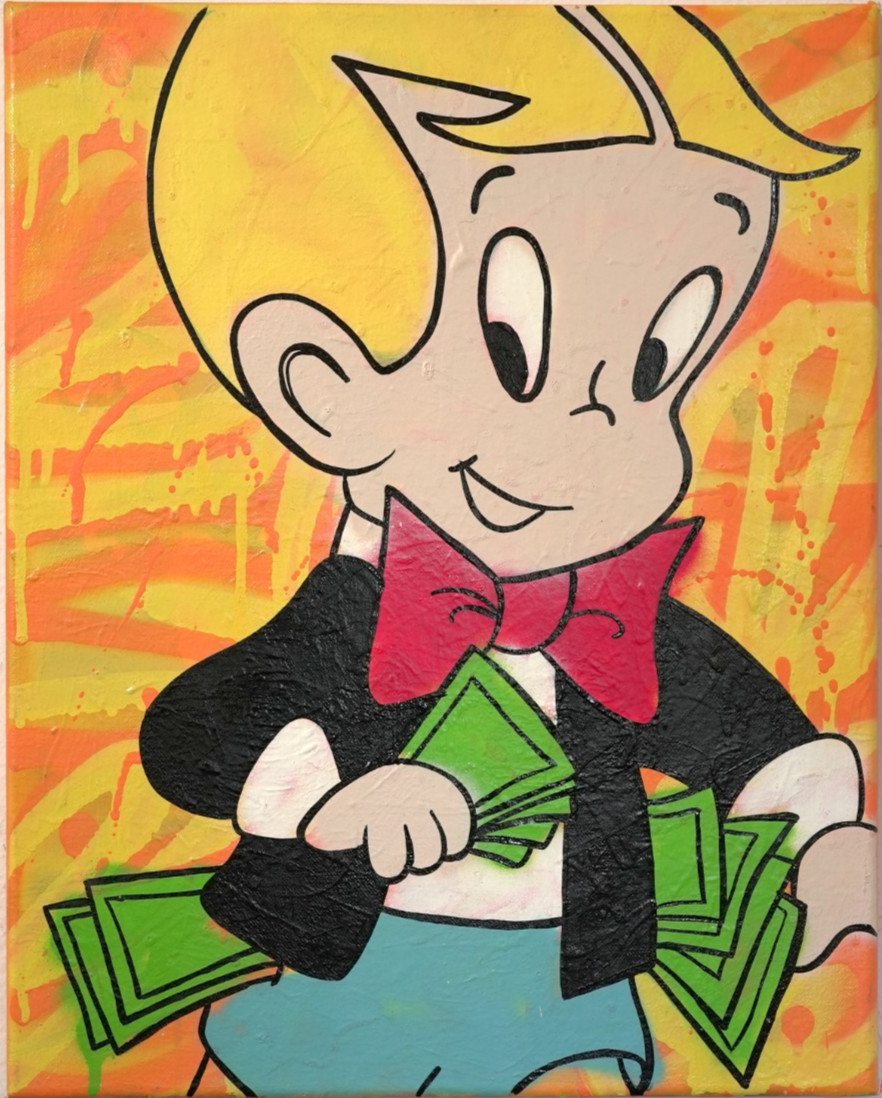 Golden Karats original Painting / richie rich art banksy stik Alec M warhol kaws