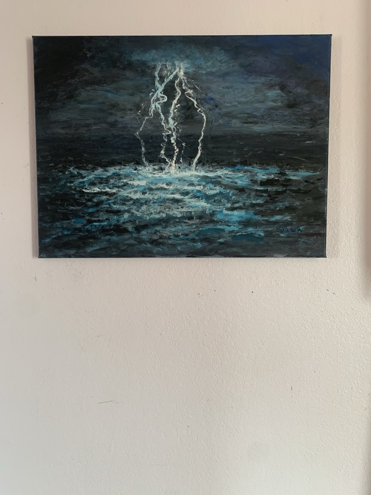 “Ocean Lightning” Oil Painting New 2026 Large 18in x 24in REAL ART BY GINA VANN
