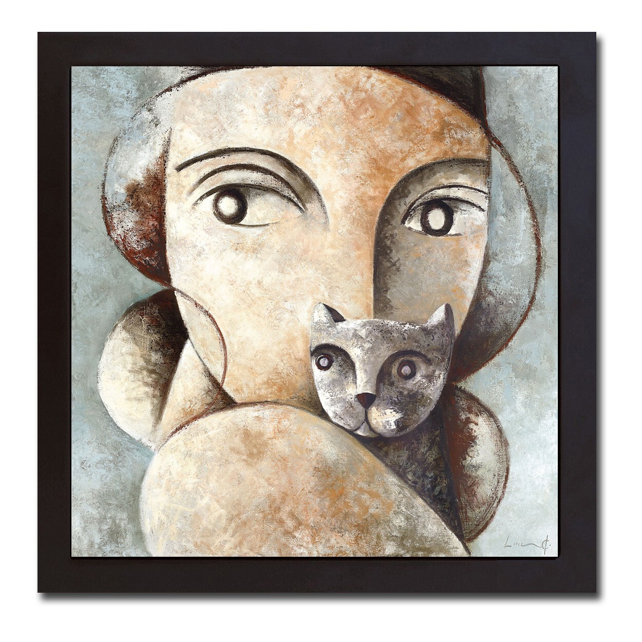 Framed Cat and Woman by Lourenco Gallery-Wrapped Canvas Giclee Art (20 x 20 in)
