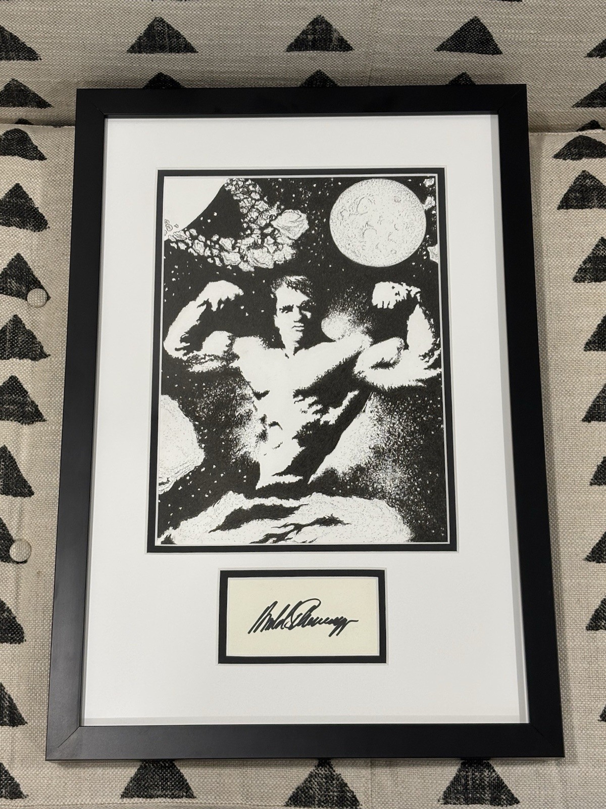 “Mr. Universe” Arnold Schwarzenegger Signed Original Drawing Framed Bodybuilding