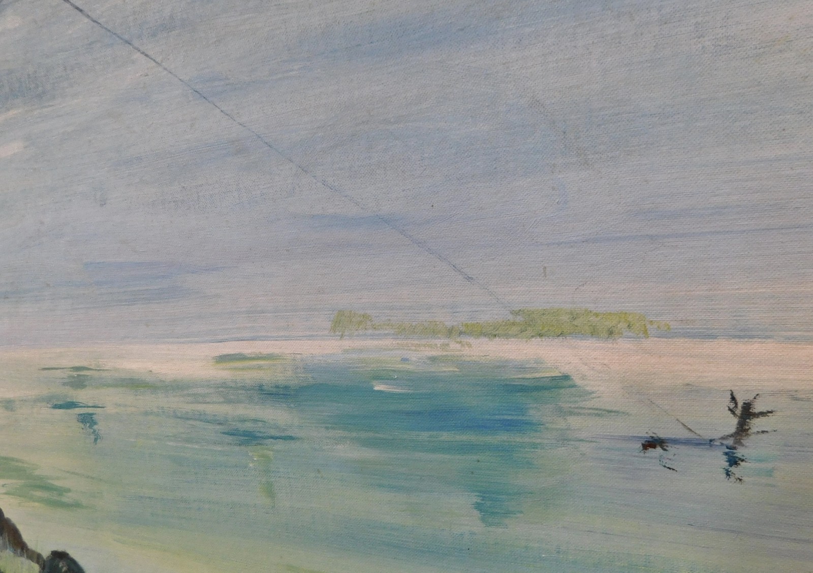 1950’s Figurative impressionist oil painting BOY FISHING Marilynn O’hare LISTED