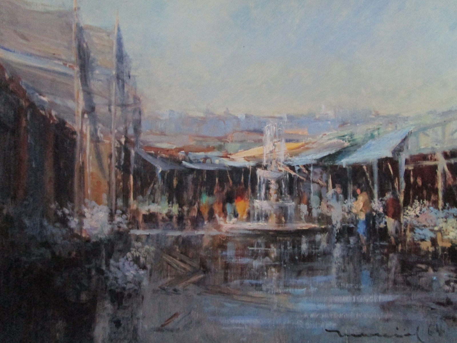 1960’S POST IMPRESSIONISM STREET SCENE MARKET CITY SIGNED MYSTERY ARTIST VINTAGE