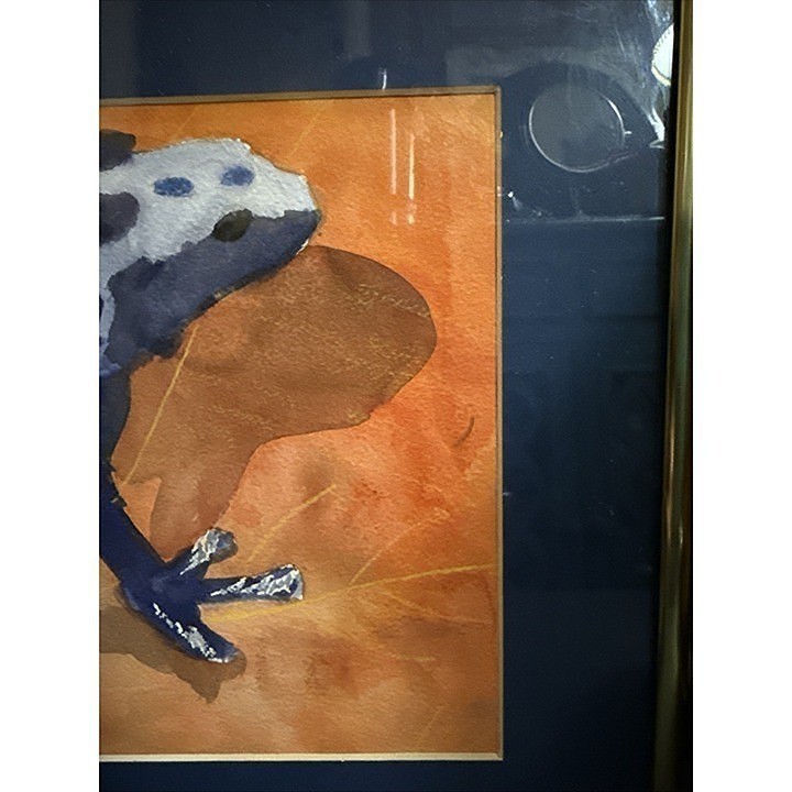 Original Watercolor Painting Frog Matted & Framed Under Glass Vintage 16×12”