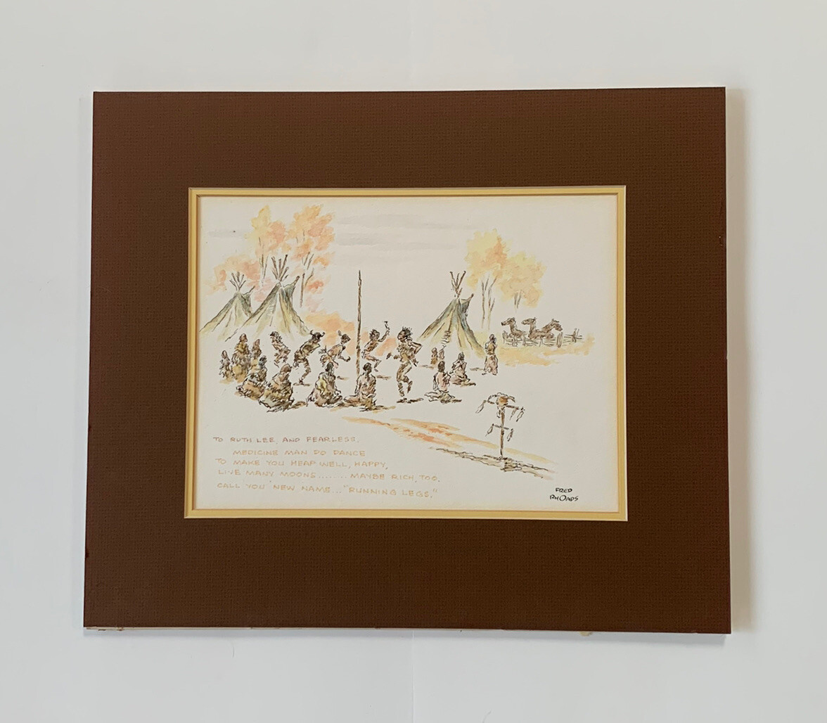 Fred Rhoads Cartoon Vtg Original Personalized Signed Native American Western