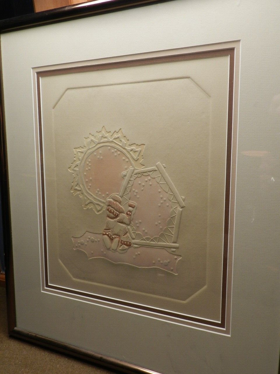 Vintage,ORIGINAL,FRAMED,EMBOSSED ART,»FLESHING SKINS»ESKIMO, 3/5,SIGNED,