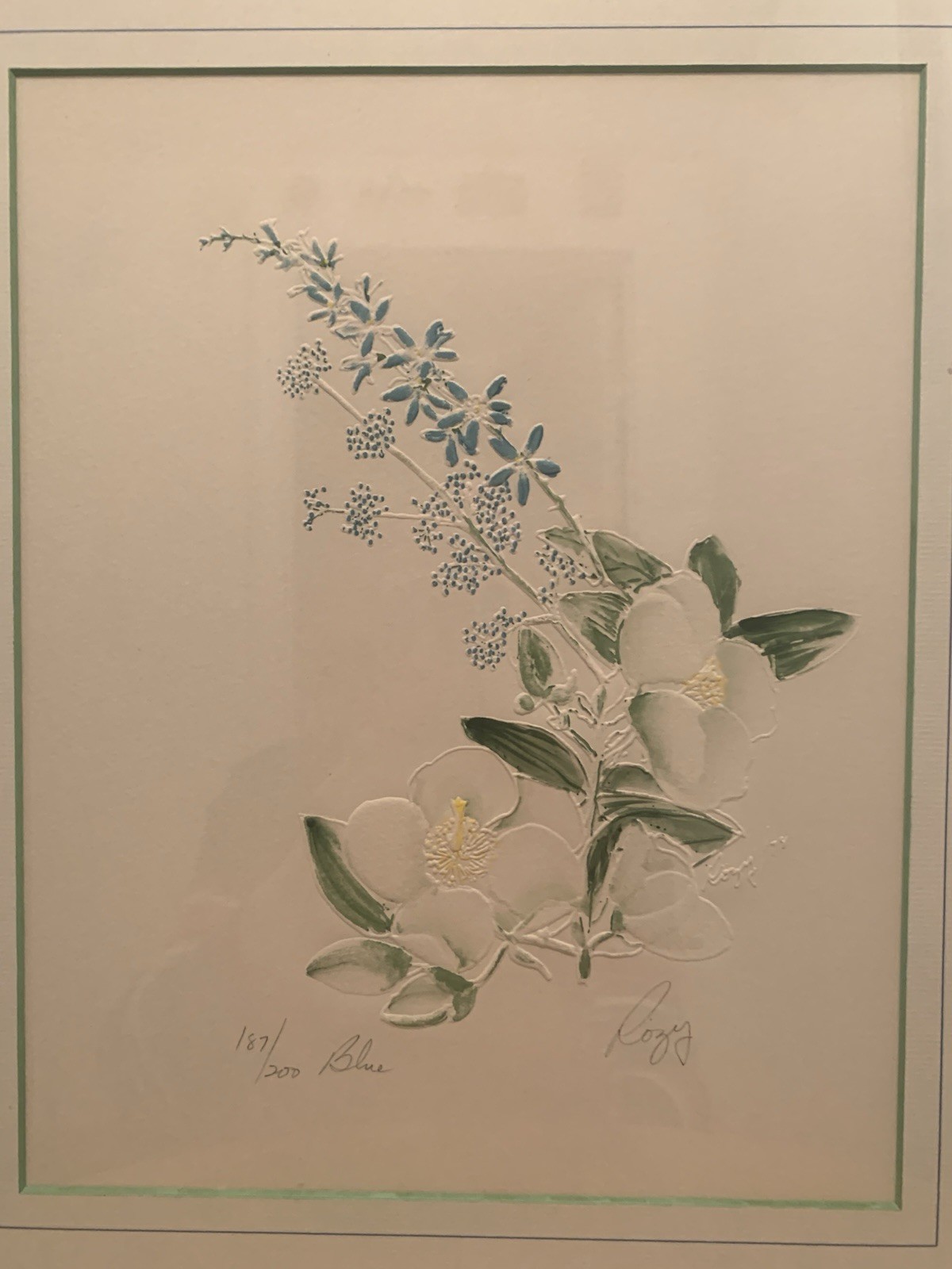 VINTAGE Itaglio / Embossed Print «BLUE» Signed By Rozy Brandwayn Framed & Matted