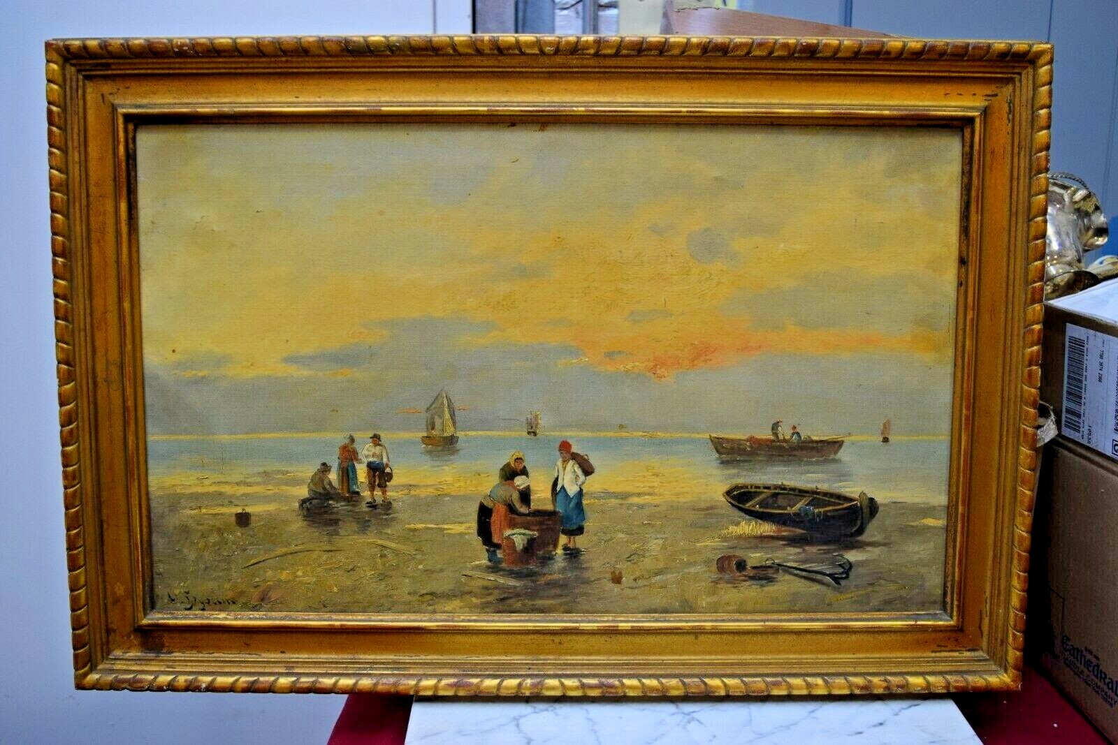 Framed Oil Painting on Canvas «Coast Scene» D. Hysuin 31 3/4″ x 21 1/2″ (CU#579)