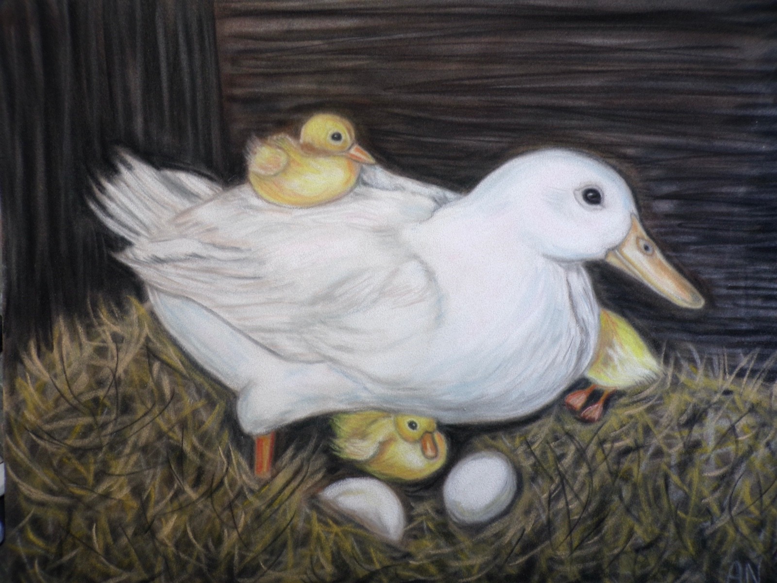 Duck with ducklings original painting