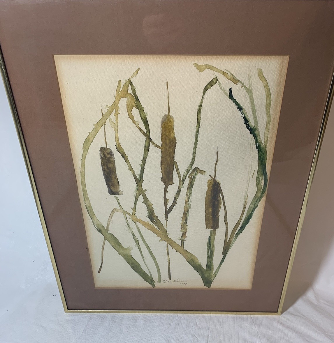 Botanical Art CATTAILS By Naturalist Artist Nita Klein Matted Framed 20″ x 16″