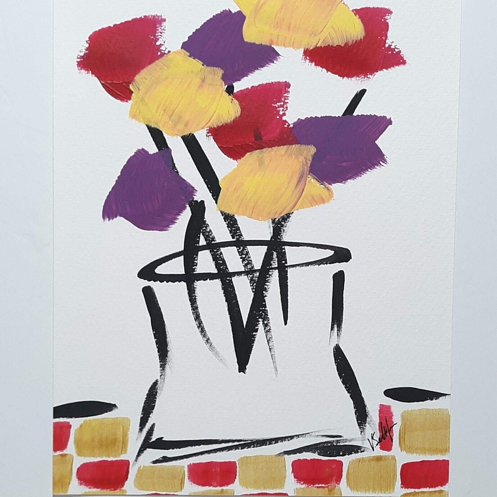 Floral Art Original Abstract Flower 8×10 Painting Modern Pop Art Minimalist