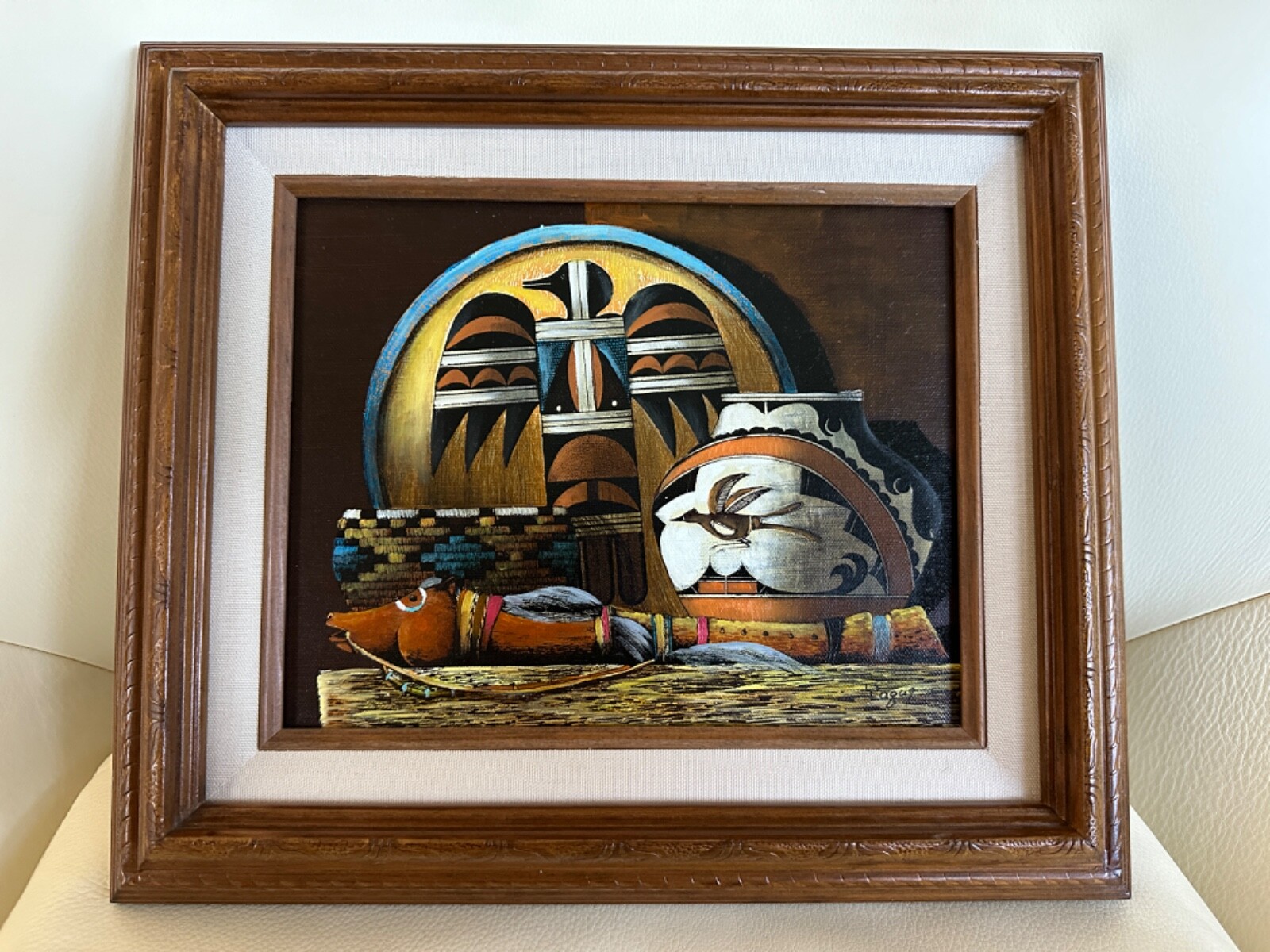 YAQUI ORIGINAL PAINTING ON PANEL BOARD FRAMED 14.5″ X. 12.75″