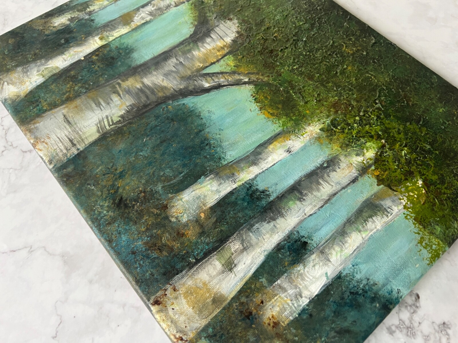 Trees Abstract Acrylic Painting | Original Artwork «Misty Morning» 11×14 Canvas