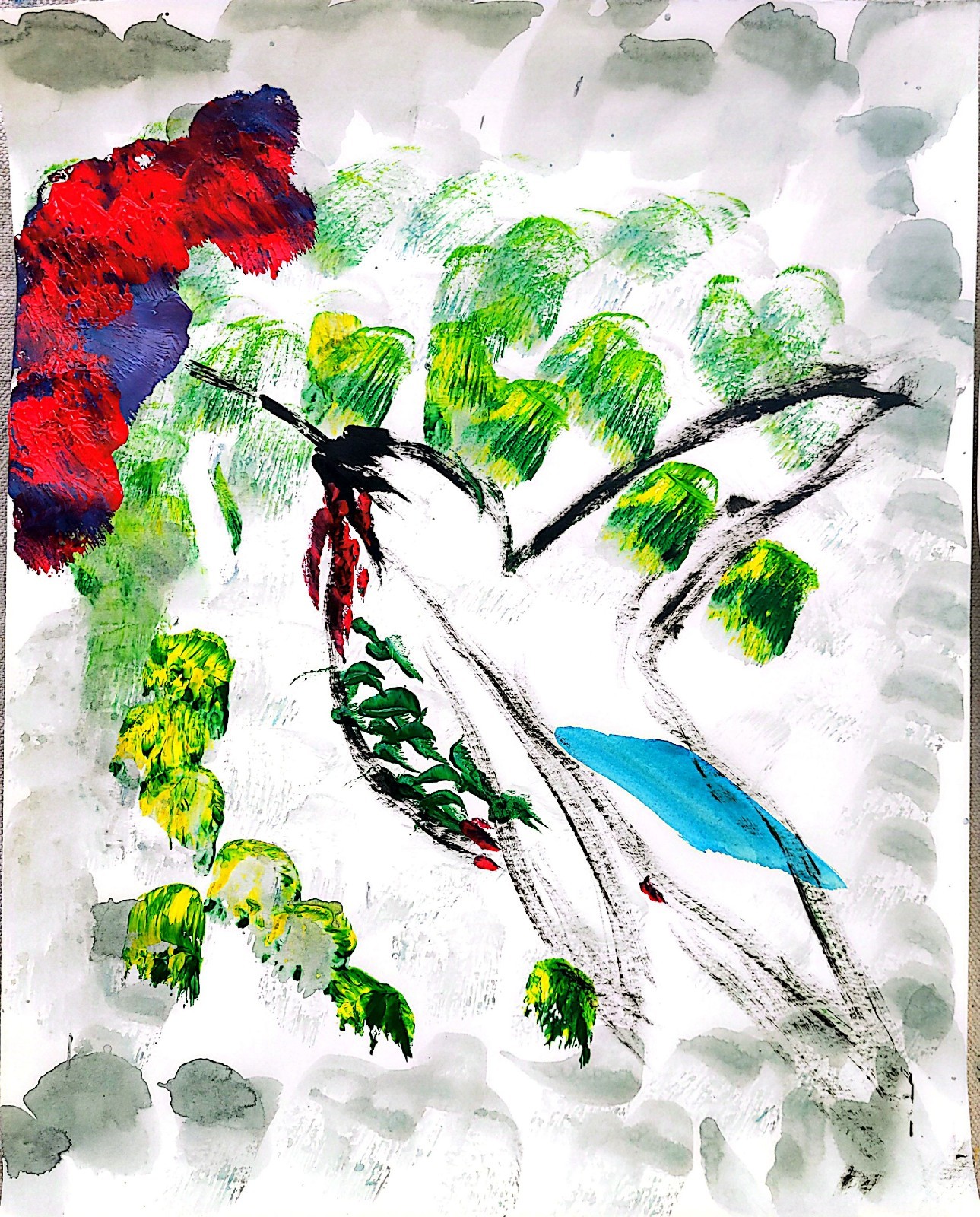 Hummingbird Abstract Expressionist Original Painting Gallery Paper