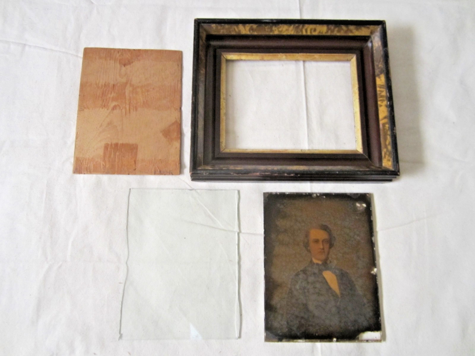 19th C RARE Full Plate Ambrotype Reverse Hand Painting 1800s Man Portrait Framed