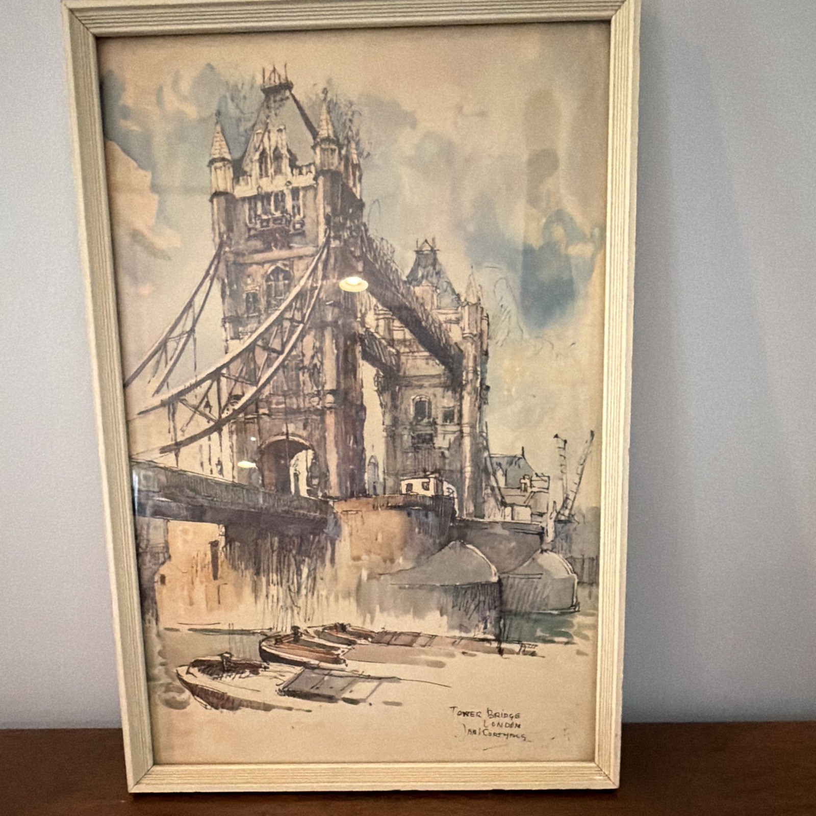 Jan Korthals Signed Tower Bridge London Original 1965 Framed 12×8
