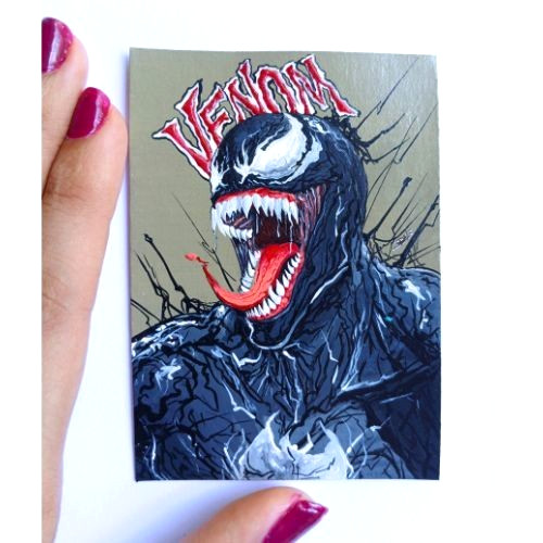 ACEO Original Venom UV Radiant & Acrylic Glow Art Marvel Hero Hand Painting NEW