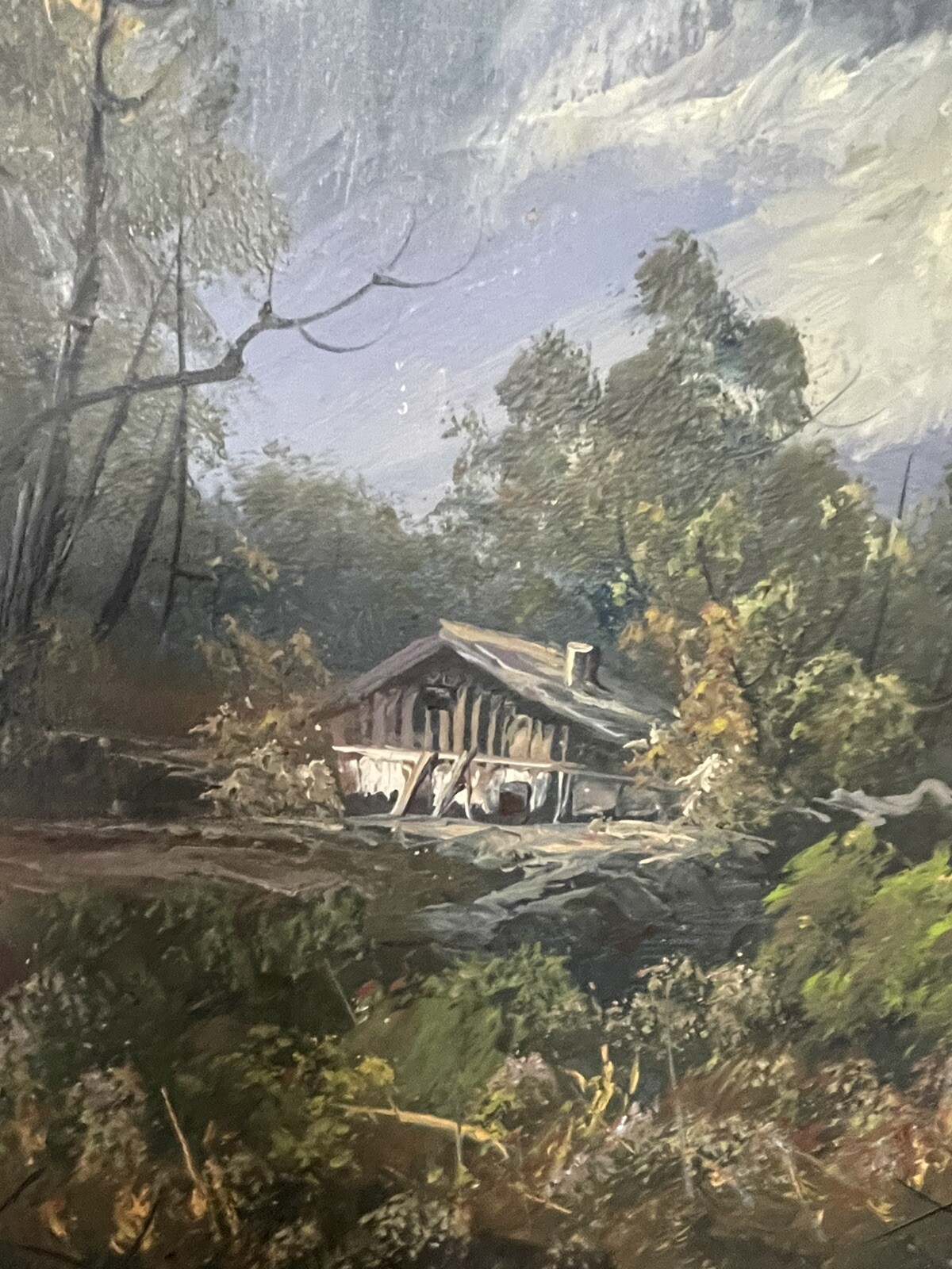 L HARDING PAINTING ON CANVAS / LANDSCAPE MOUNTAINS WATERFALL SIGNED FRAMED