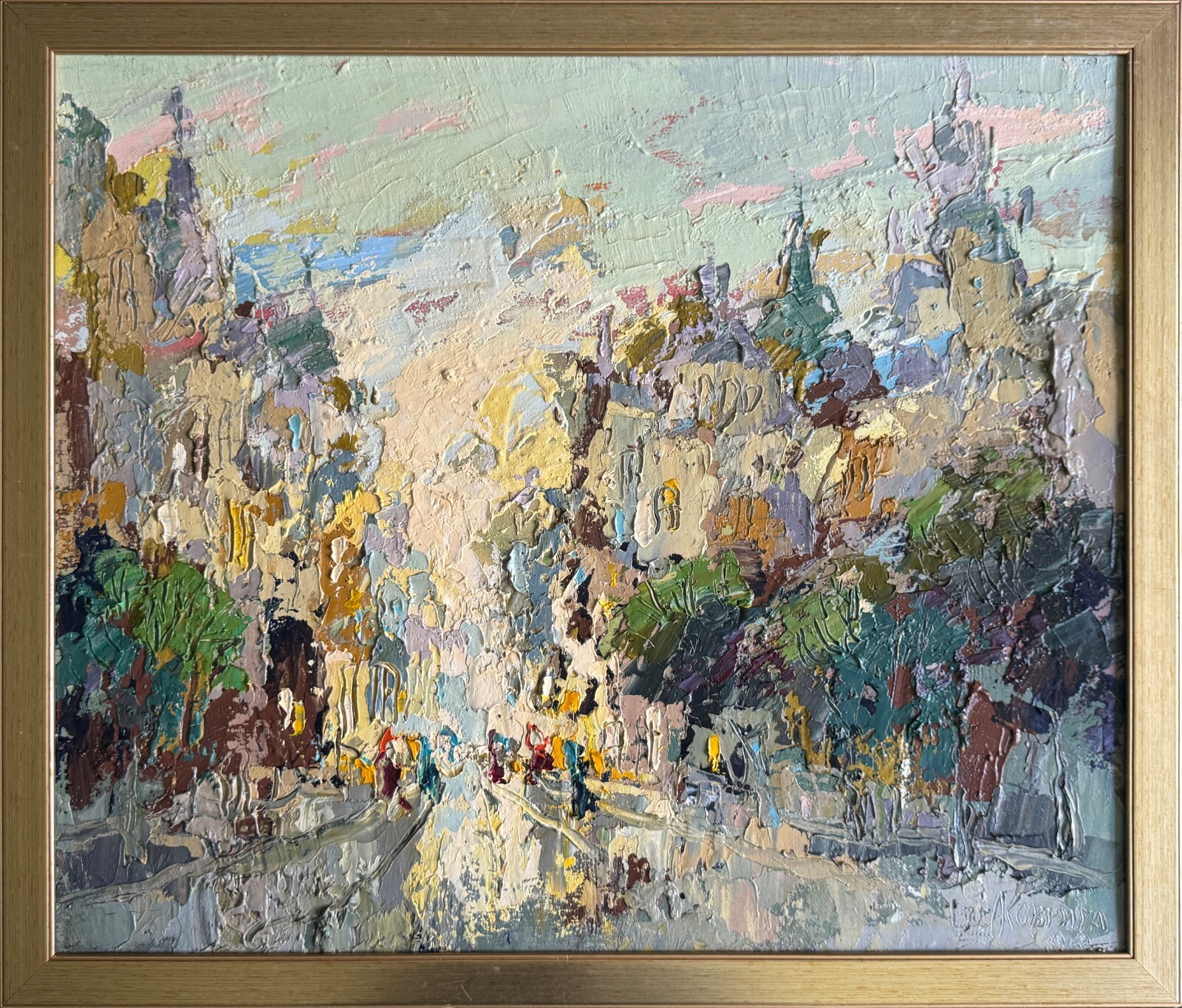 Abstract Oil painting City Ukrainian painter Canvas Framed original cityscape