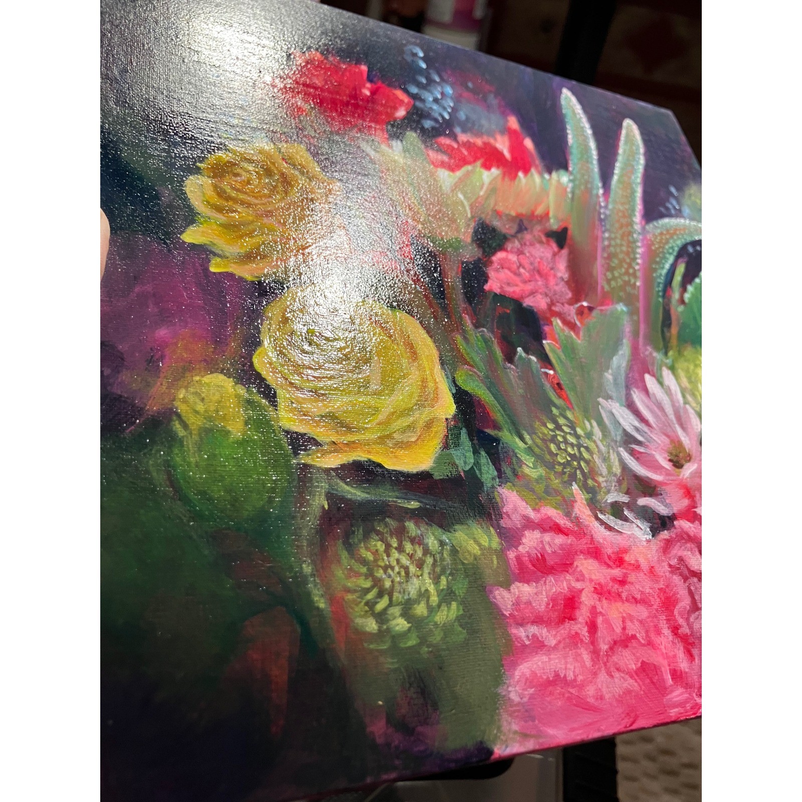 Original Painting floral still life Art ladybugs Rose bouquet Flowers US Artwork