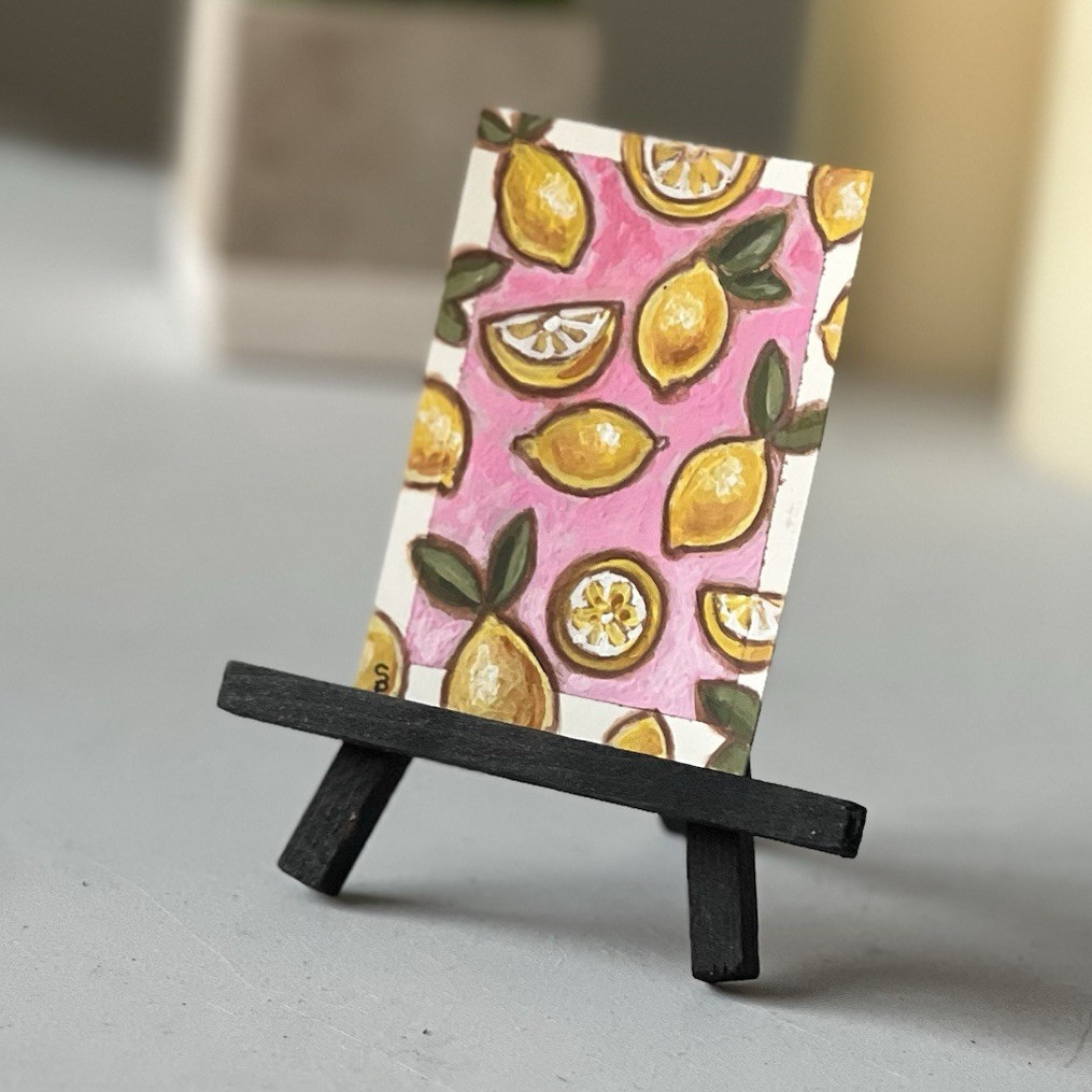 ACEO Original painting Signed Lemon Squeeze Shara Brathwaite 2.5×3.5 in