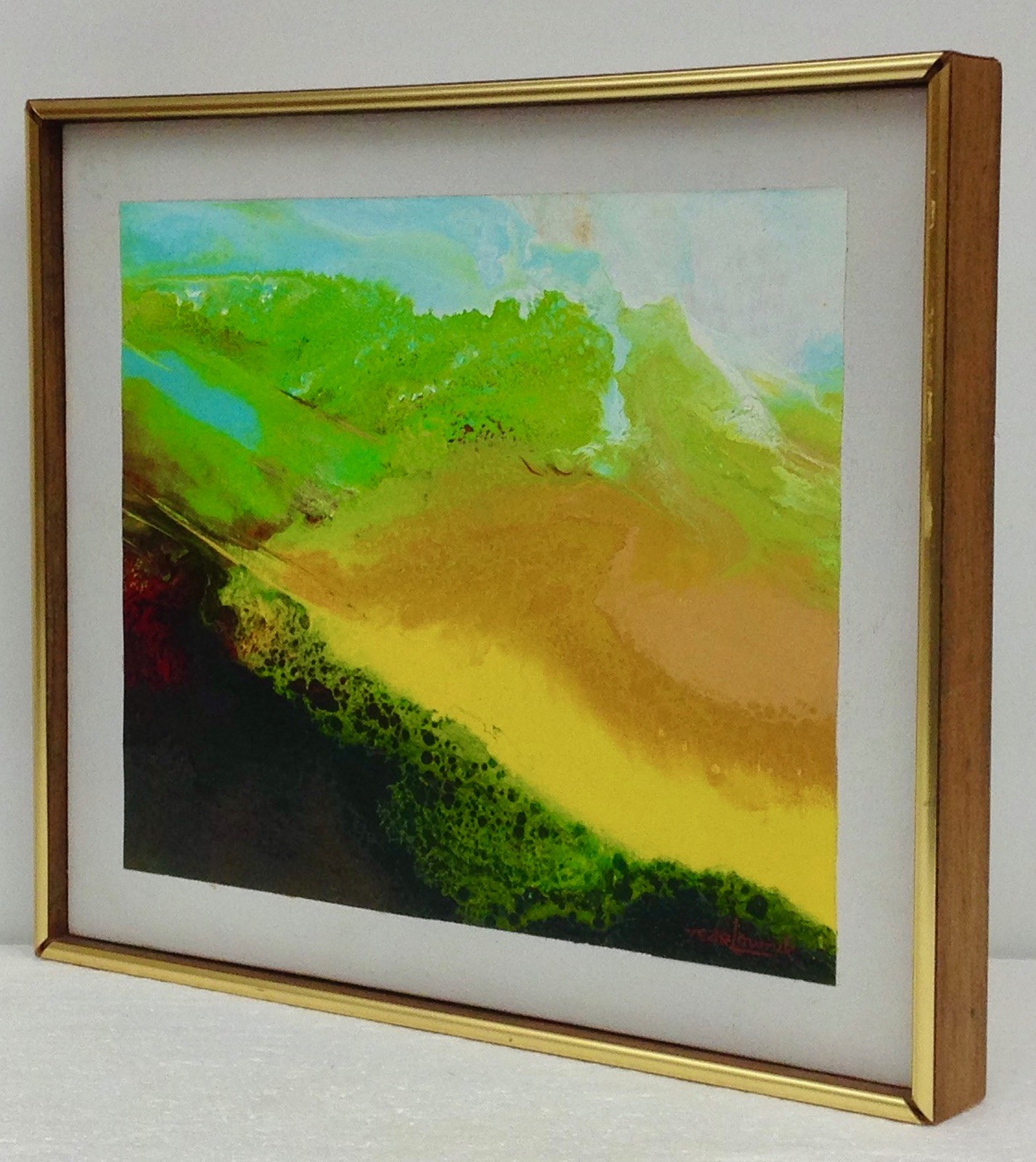 Vintage Ted R. Lownik Signed Authentic Abstract Art 15×13″ Framed Painting