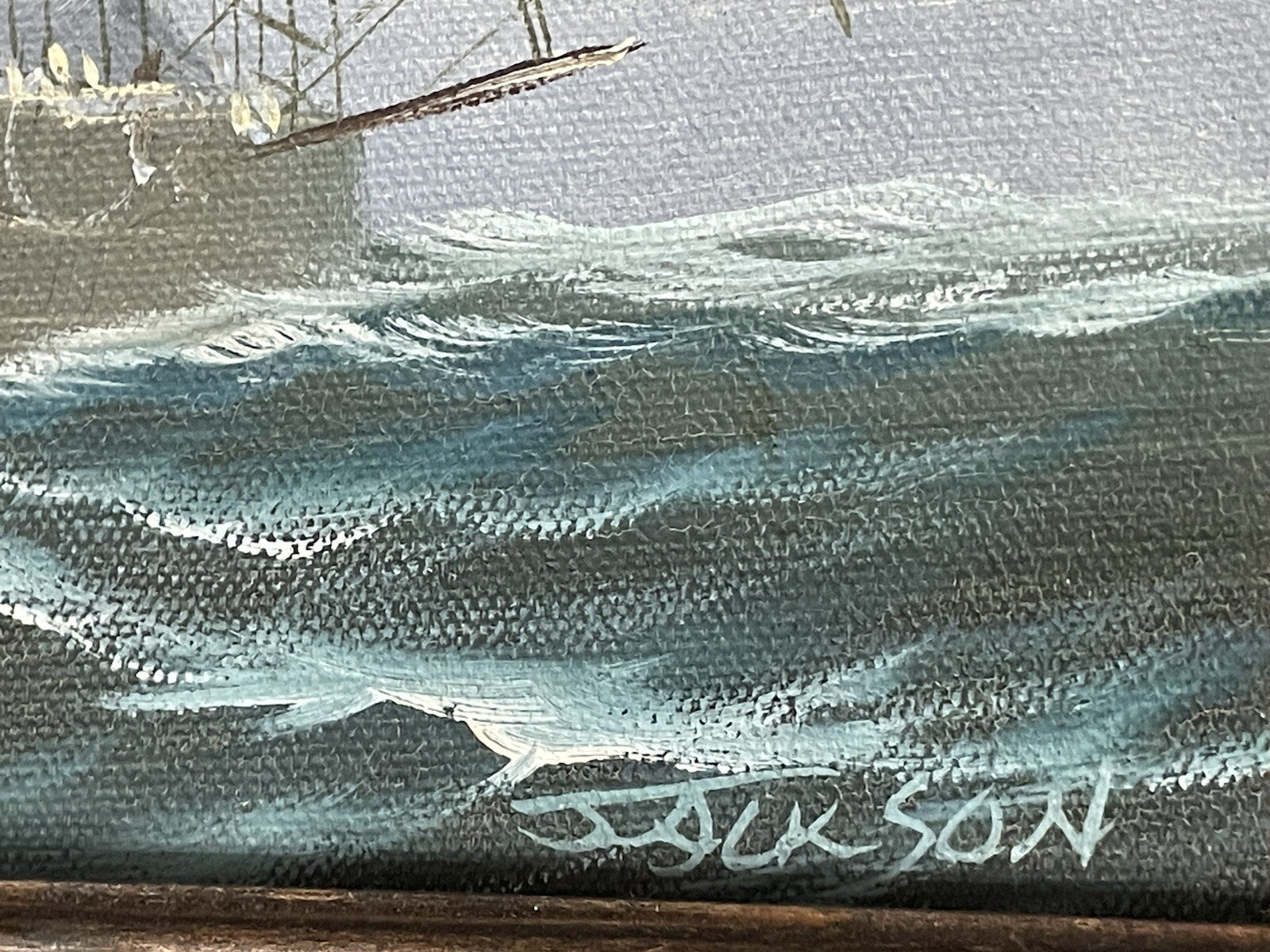 8″x10″ JACKSON Signed Sailing Ship Oil On Canvas on Board in 14.5″x12.5″ Frame