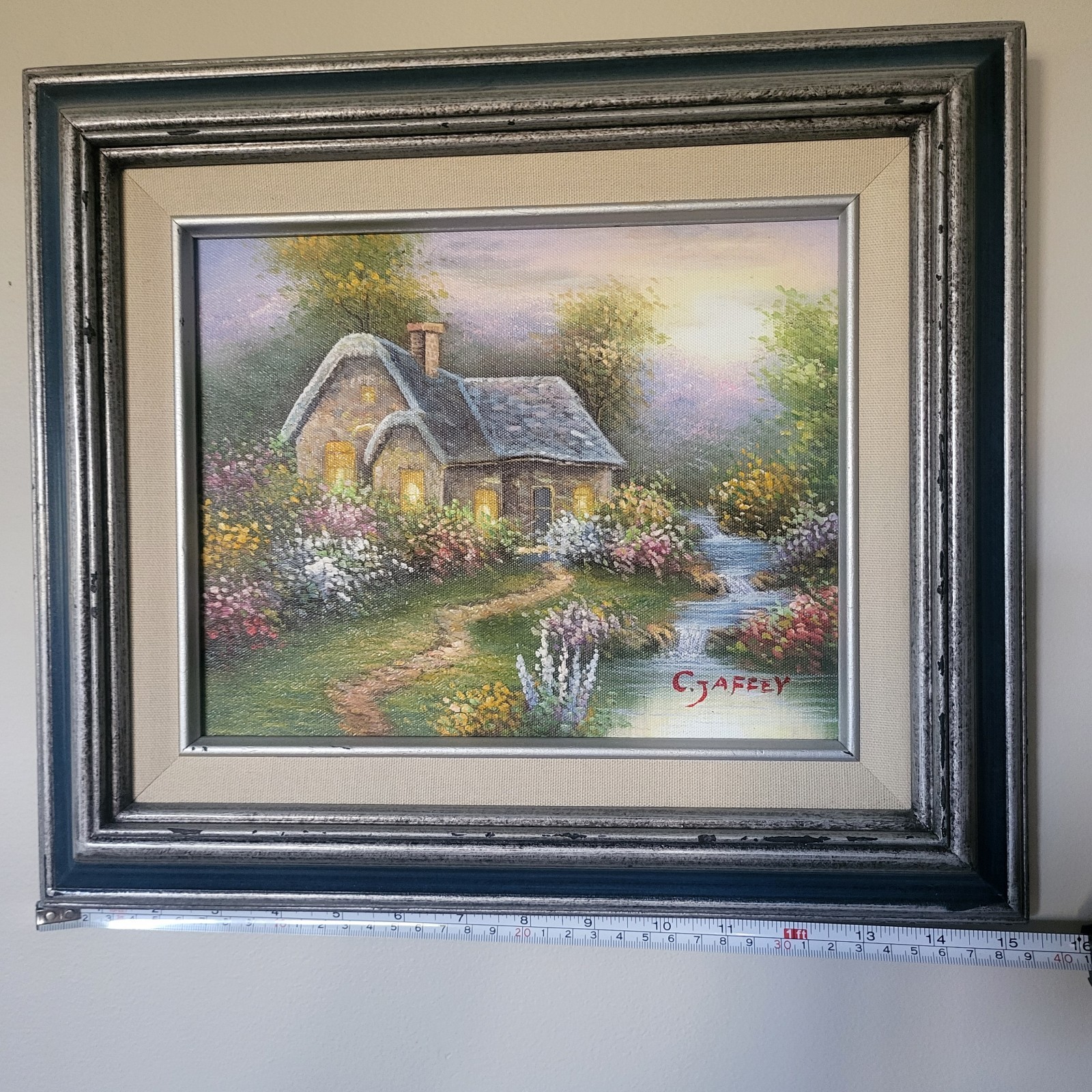 Rare C Jaffey Original Oil Painting Framed Hand Painted and Signed Cottage Water